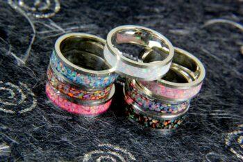 Opal inlay rings with multiple background colors and sterling silver band