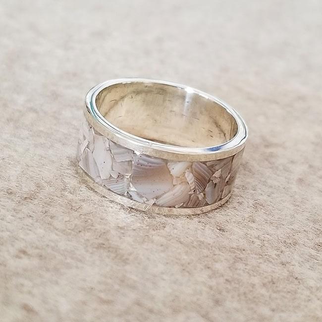Crazy lace agate inlay ring with sterling silver band