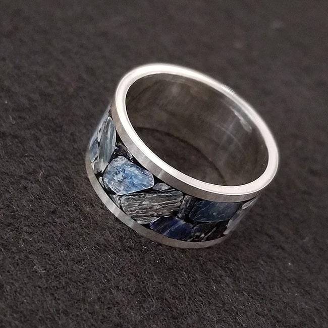 Kyanite inlay ring with sterling silver band