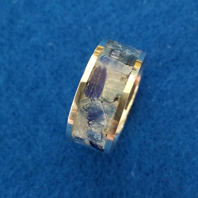 Blue Kyanite inlay ring with sterling silver handmade core