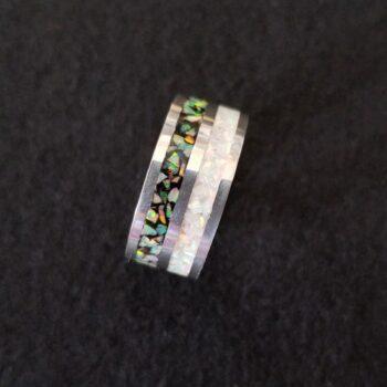 Opal inlay ring with two channels, dark & light background