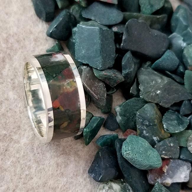 Bloodstone inlay ring with sterling silver band