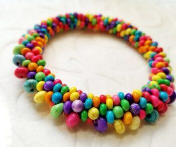Bead crochet bracelet in rainbow colors with drop beads