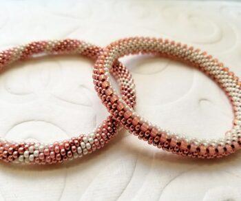 Bead Crochet Bracelet Set Stripes & Two-tone Rose