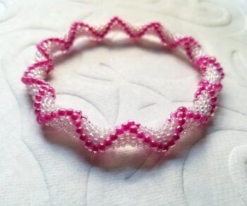 Bead crochet bracelet hugs pattern in hot pink & white