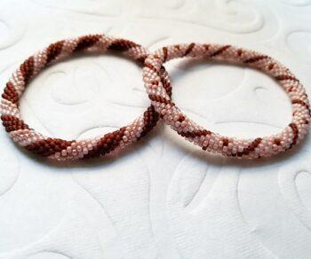Bead Crochet Bracelet Set Stripes & Dots Brown & peach