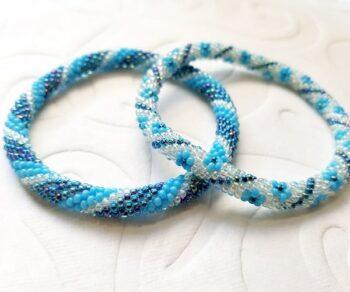 Blue Bead crochet set in stripes and flower patterns