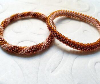 Bead Crochet Bracelet Set Stripes & Bronze Two-tone