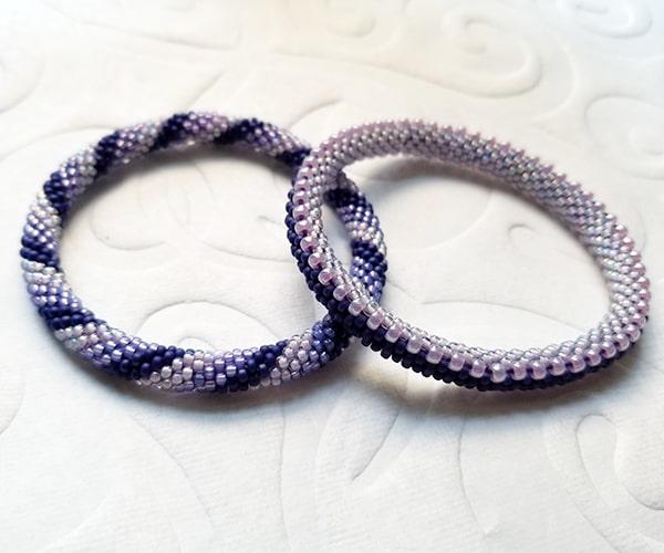 Bead Crochet Bracelet Set Stripes & Two-tone Blue
