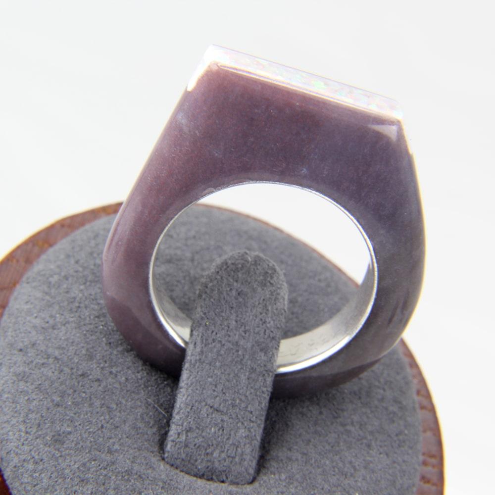 Shades of purple artisan stone ring with opal channel inlay
