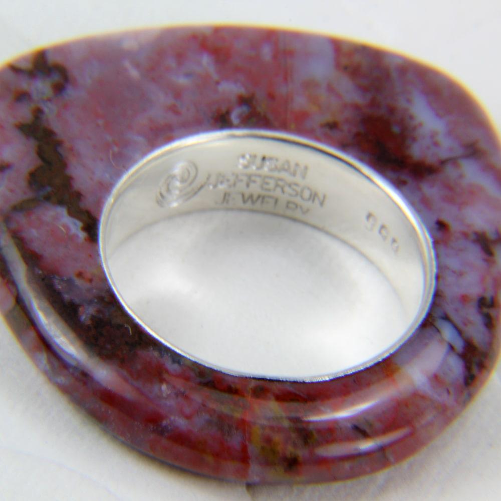 St. Johns Flowering Agate stone ring with opal channel inlay