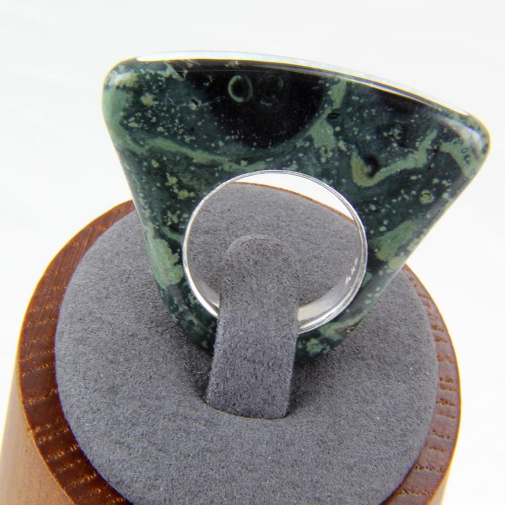 Kambaba Jasper statement stone ring with opal channel inlay