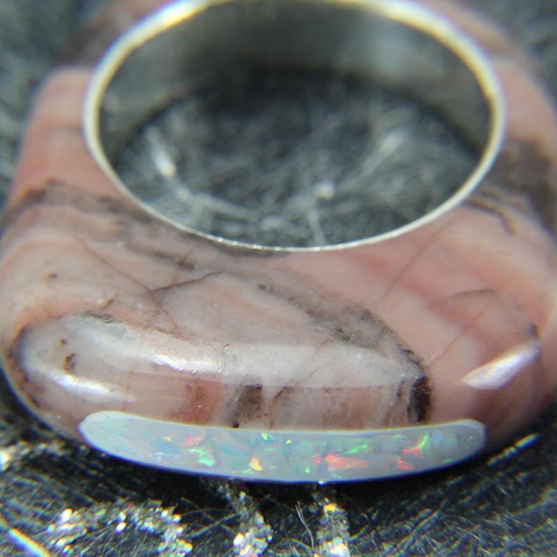 Kona Dolomite stone ring with opal channel inlay