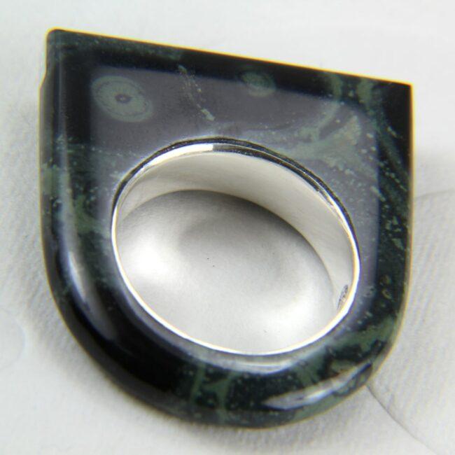 Kambaba Jasper stone ring with opal channel inlay