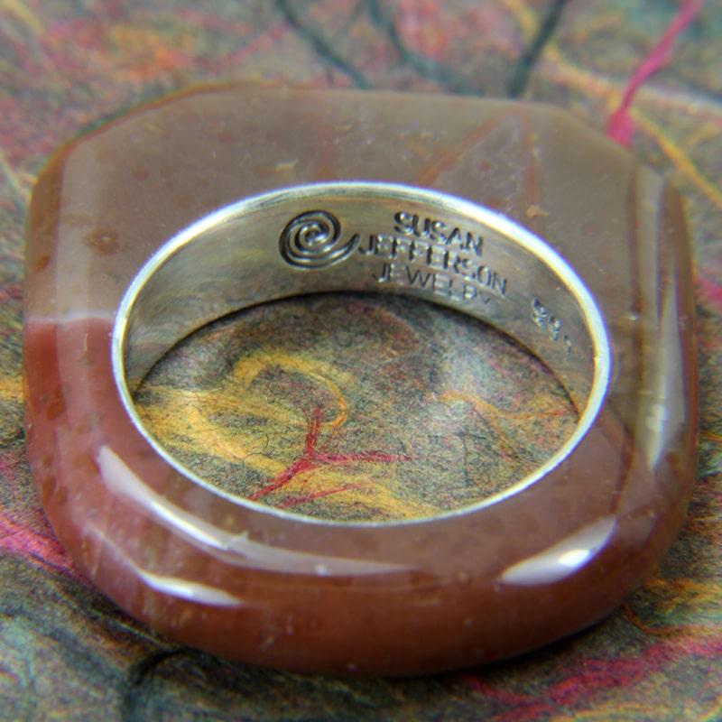 Geometric Artisan Stone Ring with Opal Inlay - Susan Jefferson Jewelry