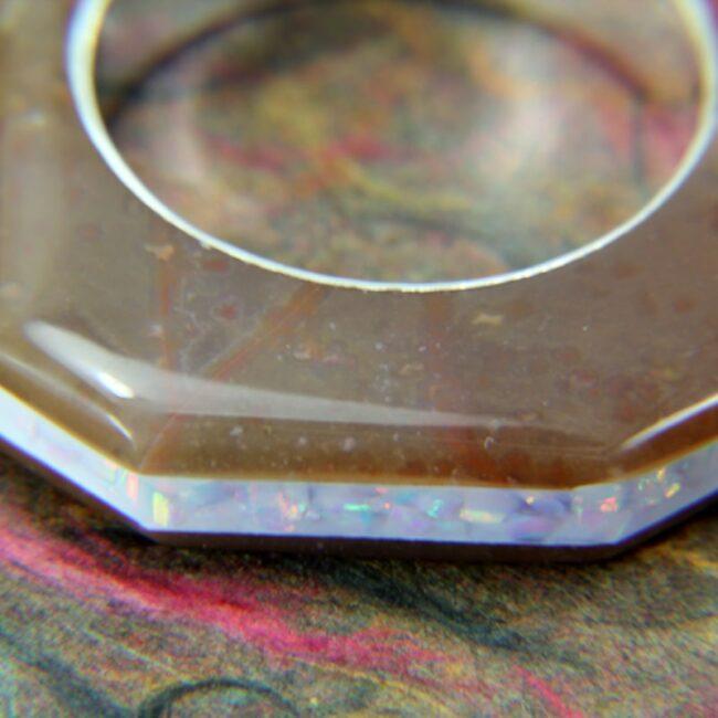 Geometric Artisan Stone Ring with Opal Inlay - Susan Jefferson Jewelry