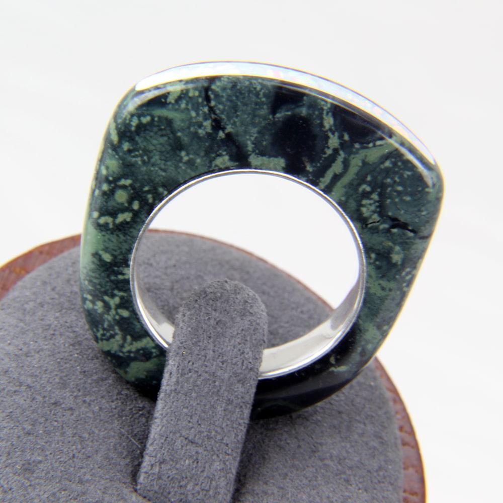Kambaba Jasper stone ring with opal inlay