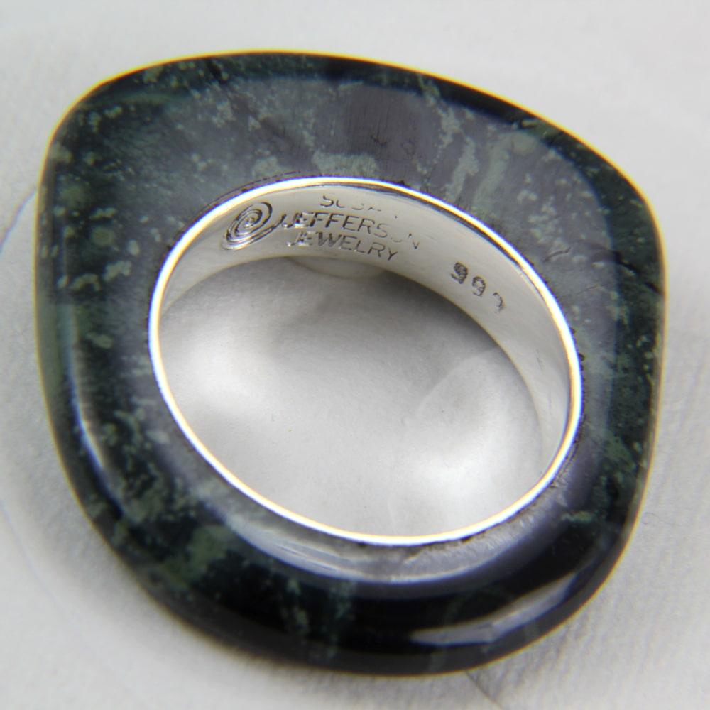 Kambaba Jasper stone ring with opal inlay