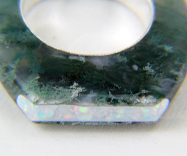 Moss Agate Ring with Opal Inlay - Susan Jefferson Jewelry