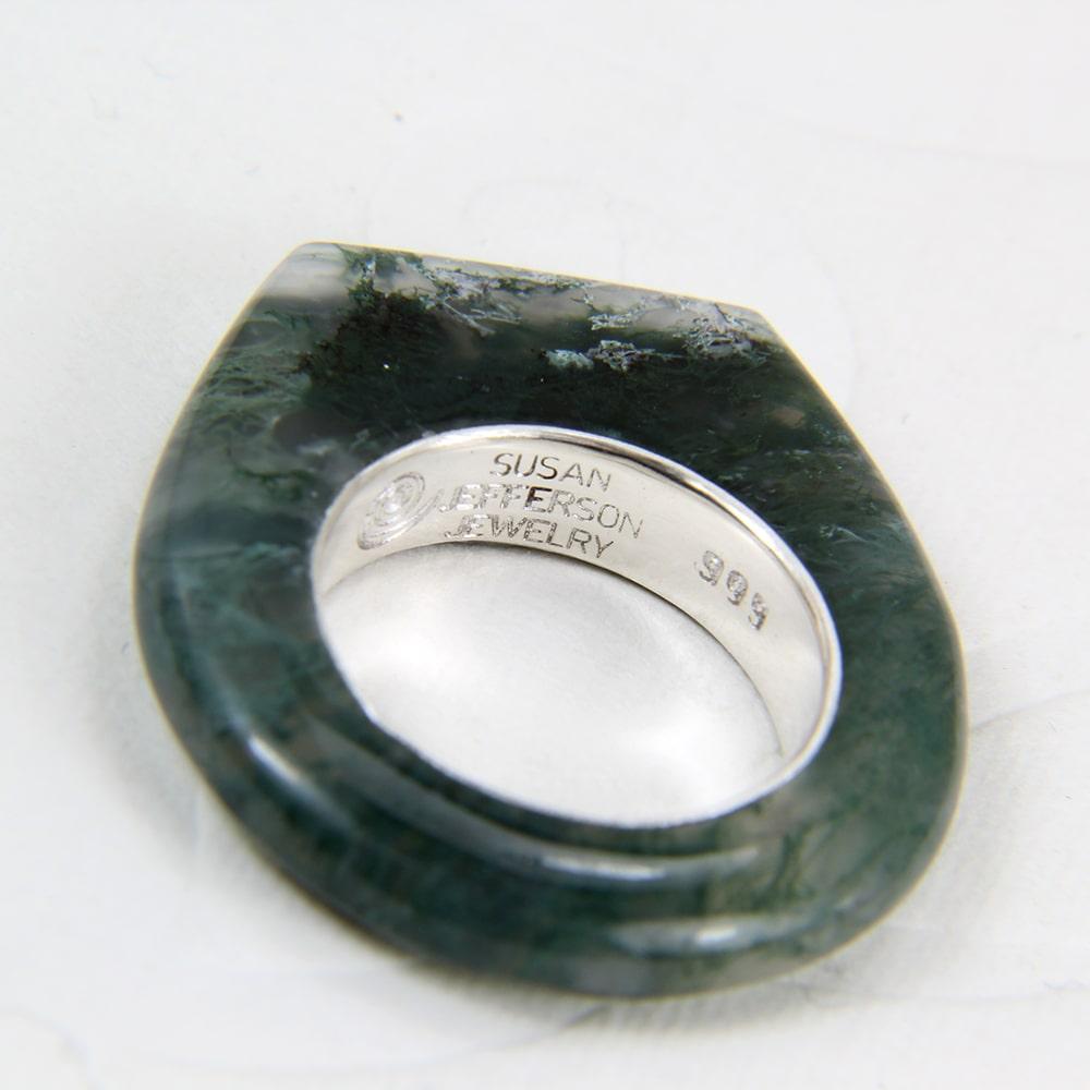 Moss Agate Ring with Opal Inlay - Susan Jefferson Jewelry