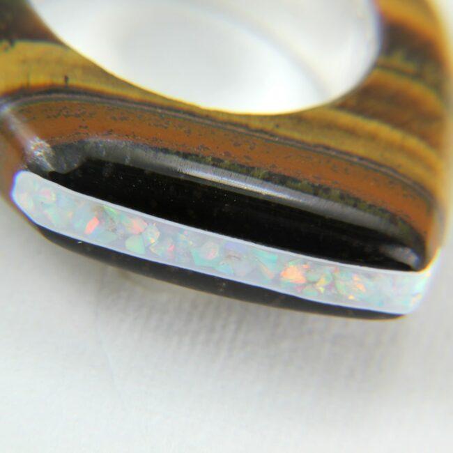Tiger Eye ring with opal inlay