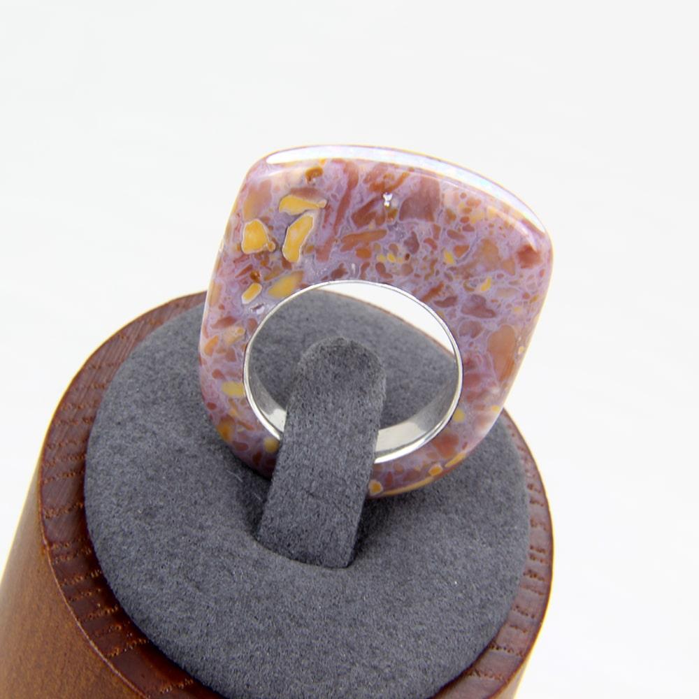 Confetti Agate stone ring with opal channel inlay