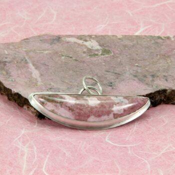 Rhodonite pendant in sterling & fine silver messaluna shaped