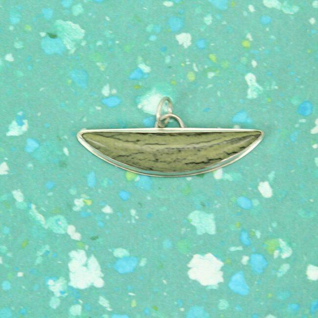 Sterling silver, green ryolite messaluna stone pendant