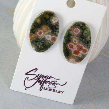 Rainforest jasper stone earrings with sterling silver posts