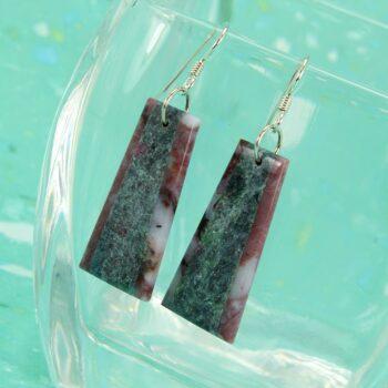 Ruby/kyanite/fuschite and St. John's Flowering jasper stone intarsia earrings