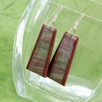 Red jasper and green stone intarsia earrings with sterling silver earwires