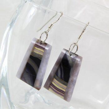Flourite & morocccan agate stone intarsia earrings with sterling silver earwires