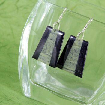 Blue goldstone and ryolite stone intarsia earrings with sterling silver earwires