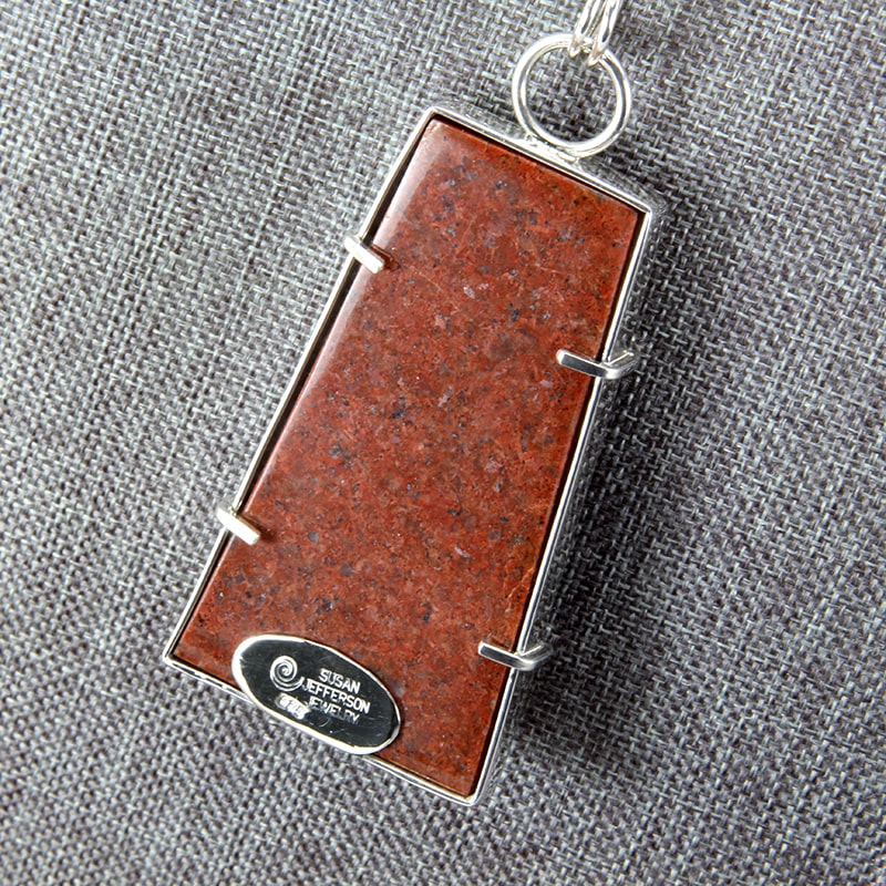 Sterling silver, imperial jasper, sodalite, and granite stone intarsia pendant