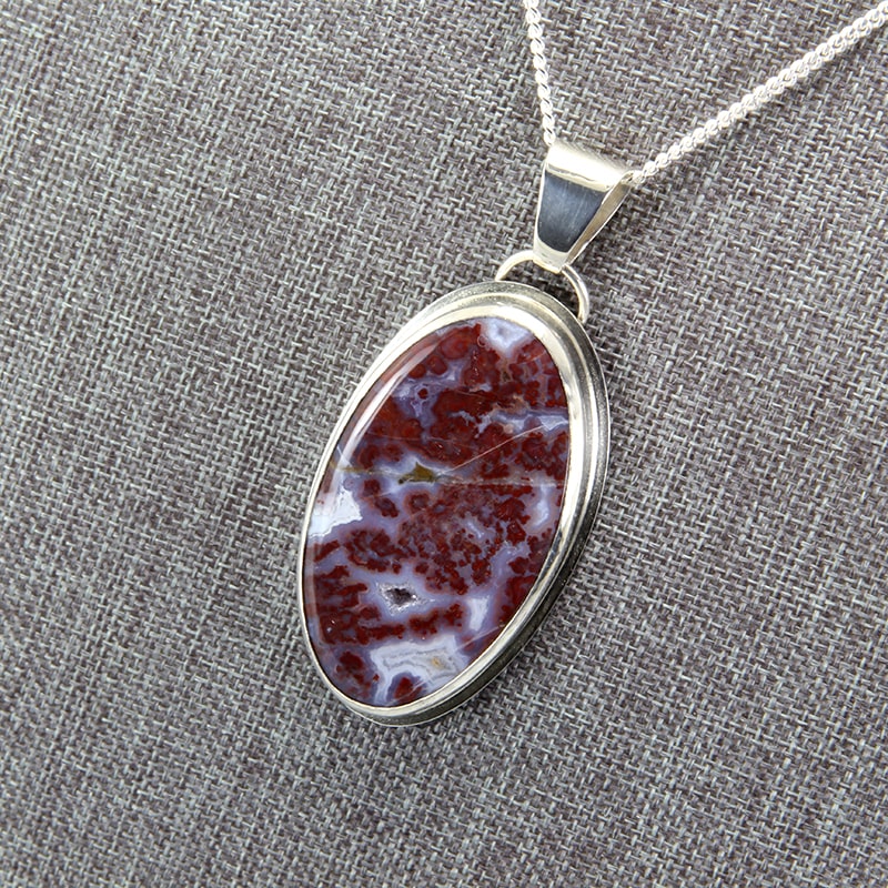 Sterling silver and red lightening agate stone pendant