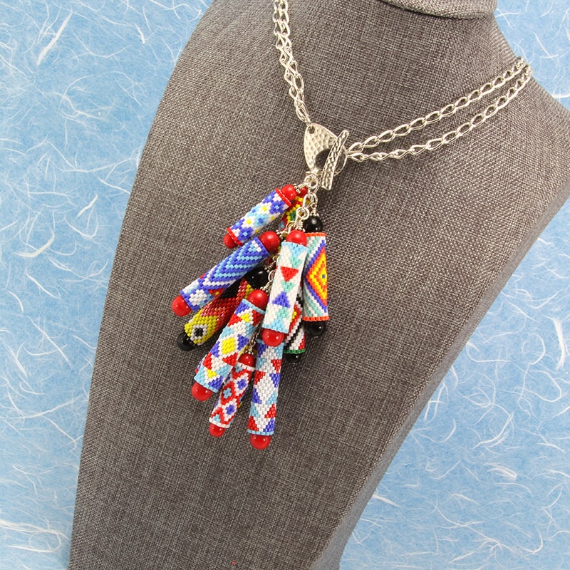 Beaded peyote tube necklace or lariat