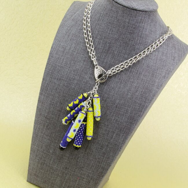 Beaded peyote tube necklace or lariat