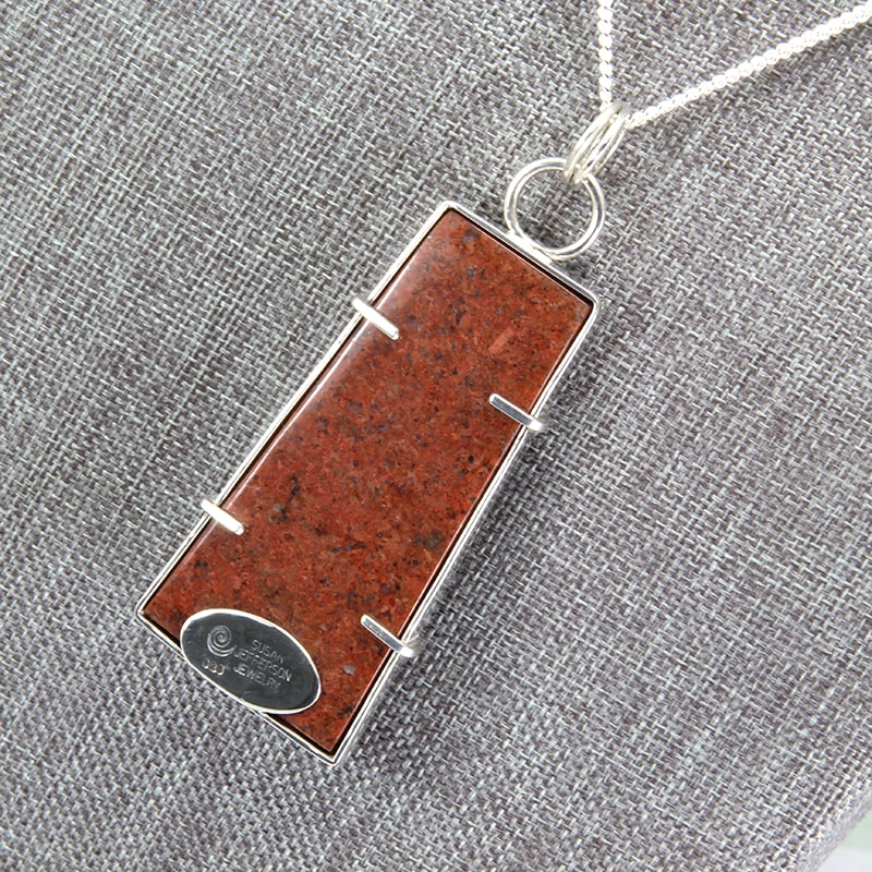 Sterling silver, petrified wood and moroccan agate nodule stone intarsia pendant