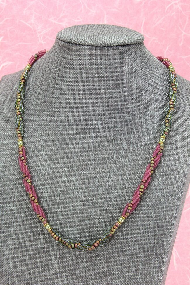 Magenta & midnight blue spiral rope beaded necklace