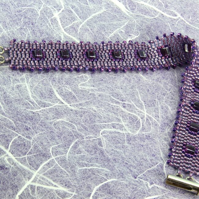 Peyote stitch beaded bracelet in purple with cube beads