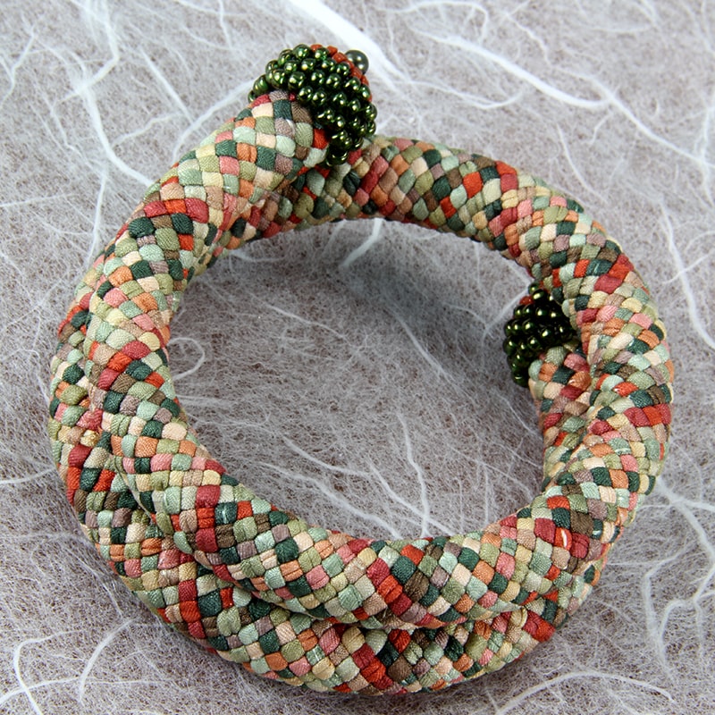Fall colors kumihimo bracelet with silk strands