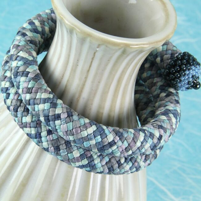 Shades of blue kumihimo bracelet with silk strands