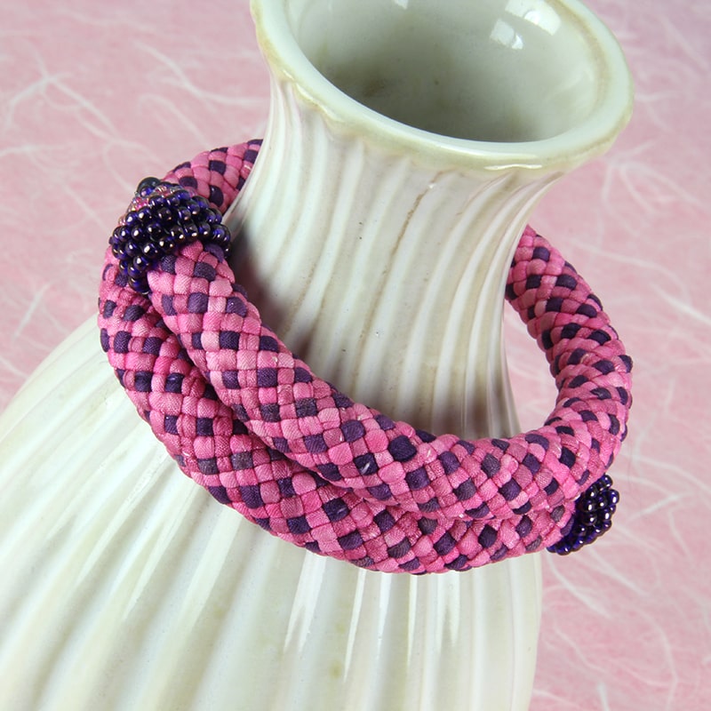 Hot Pink & purple kumihimo bracelet with silk strands