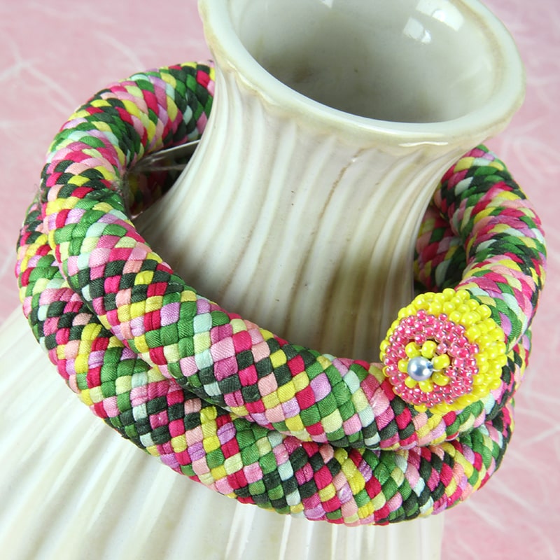 Bright colors kumihimo bracelet with silk strands