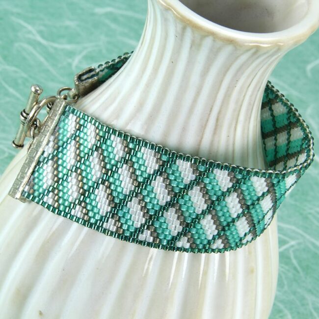 Peyote stitch beaded bracelet with a striped pattern