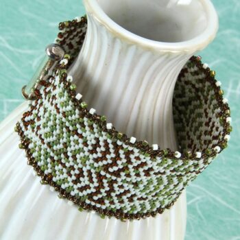 Peyote stitch beaded bracelet with a leaf pattern