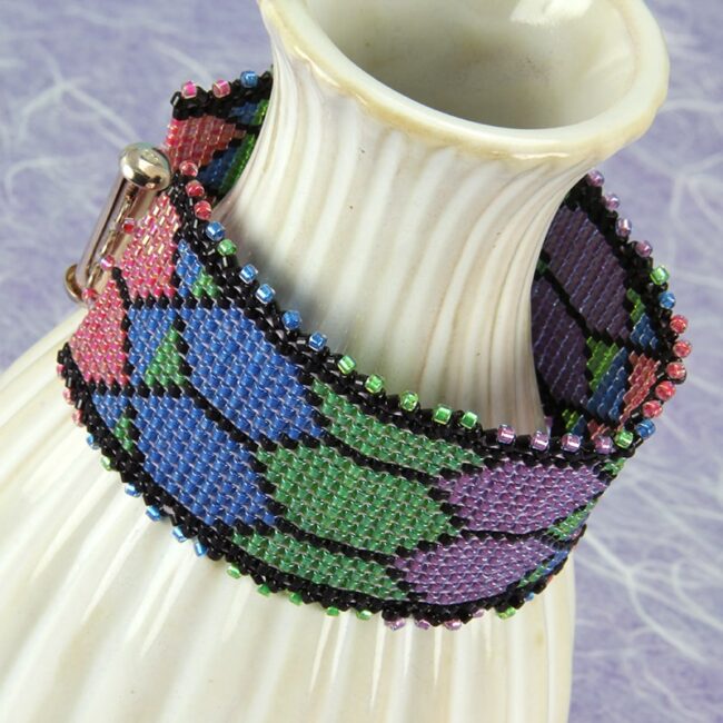 Square stitch beaded bracelet with colorful pattern